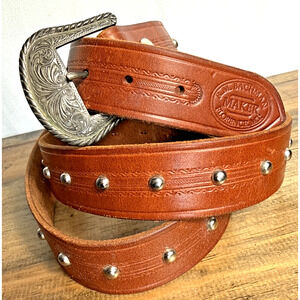 Men's Brown Leather Belt Size 50 52 Made By R.M. Bachman in Florence Montana GUC